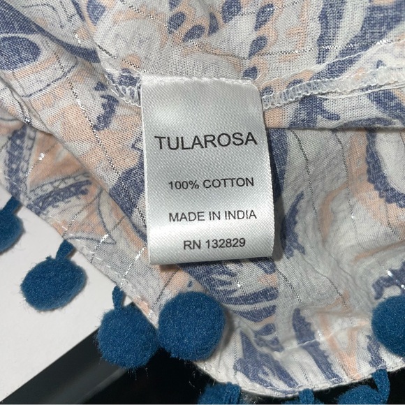 Tularosa Evolette Blue & White Paisley Pom-Pom Metallic Thread Mini Dress Size M - Picture 15 of 16